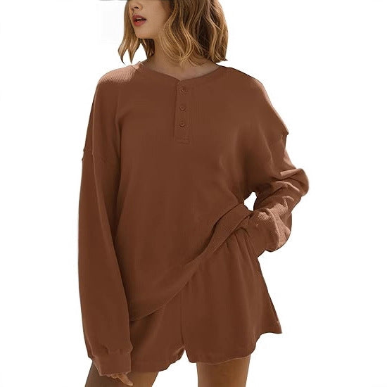 Damen Langarm-Pullover mit Knöpfen und Details aus Baumwolle Beige