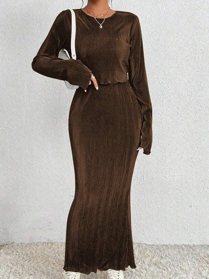 Damen Maxikleid Länge Langärmelig Elegant Norvielle