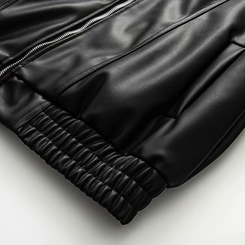 Damen Lederjacke Elastischer Bund