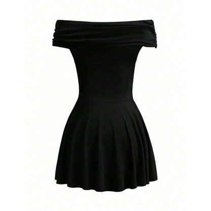 Damen Minikleid Off-Shoulder Wickeldetail Elegantes Kleid