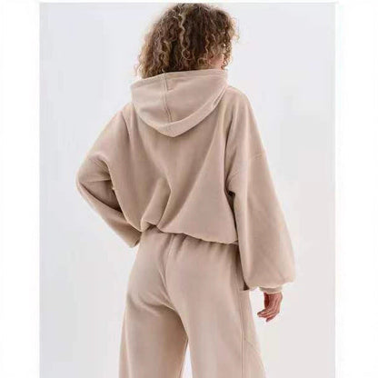 Damen Fleece-Hoodie Elastischer Bund Kuschelig Beige