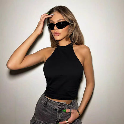 Damen Crop- Halterdesign Figurbetonter Stoff Schwarz Norvielle - Norvielle