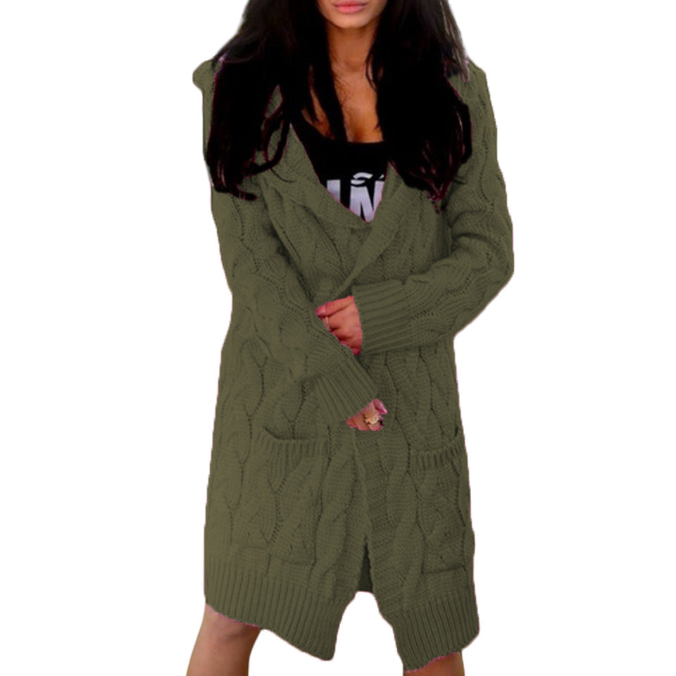 Damen Grobstrick-Cardigan Weiches Material Taschen Beige