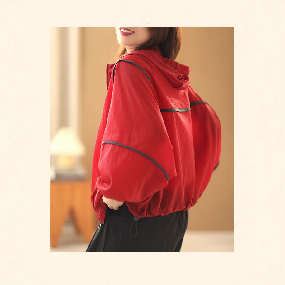 Damen Leichte Kapuzenjacke Elastischer Saum Reflektierend