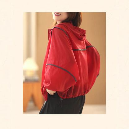 Damen Leichte Kapuzenjacke Elastischer Saum Reflektierend