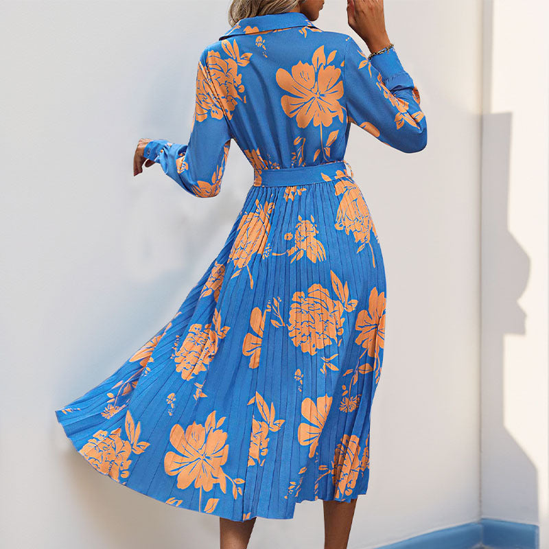Damen Maxikleid Blumenmuster Taillengürtel Norvielle