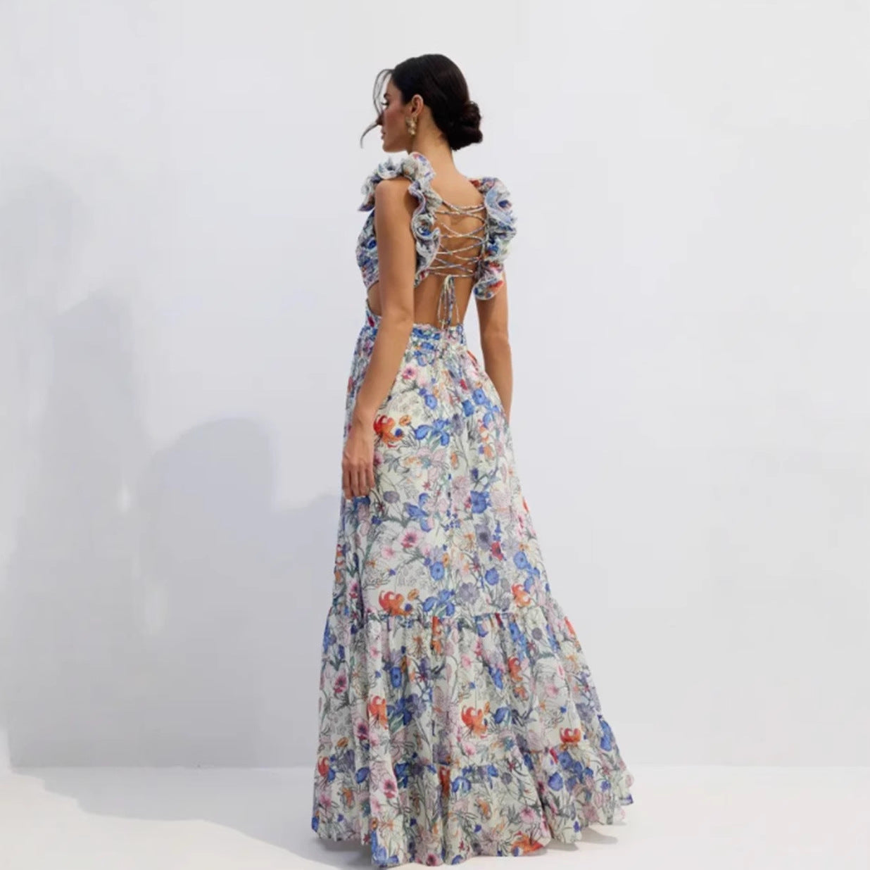 Damen Maxikleid Floralmuster Rüschen Norvielle