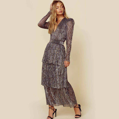 Damen Faltenkleid V-Ausschnitt Schimmer Norvielle