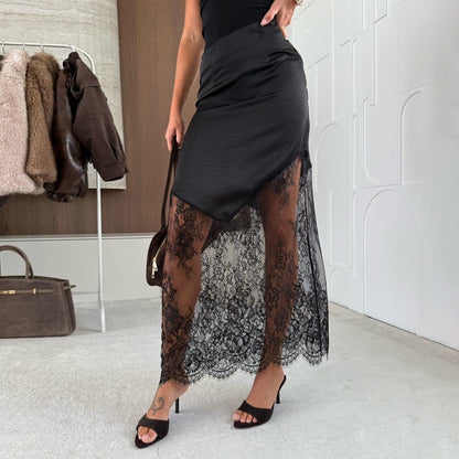 Damen Spitzenrock Asymmetrisch