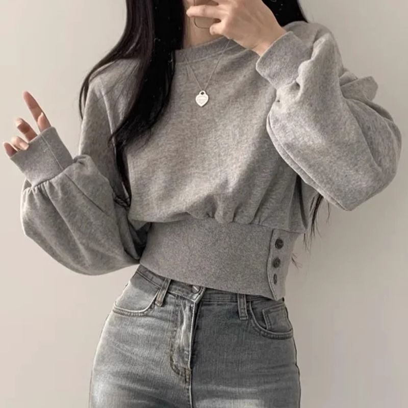 Damen Cropped Sweatpullover Puffärmel Norvielle