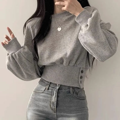 Damen Cropped Sweatpullover Puffärmel Norvielle