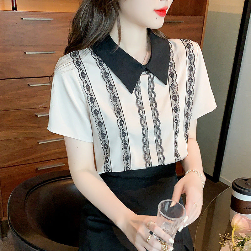 Damen Bluse mit Spitze und Streifen Optik Norvielle