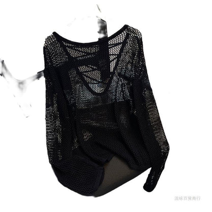 Damen Netzpullover Offener Schnitt V-Ausschnitt