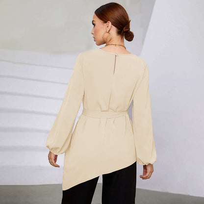 Damen Asymmetrisches Blusenhemd mit Taillengürtel