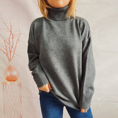 Damen Grobstrickpullover Hochkragen Locker Norvielle