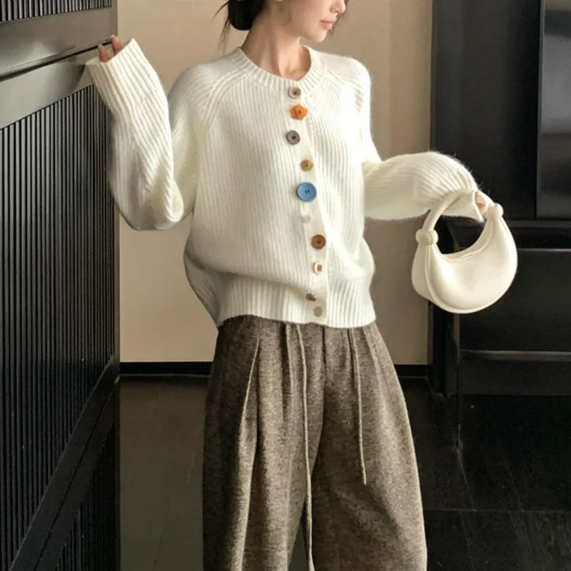 Damen Strickcardigan Bunt Knöpfe Strukturiert