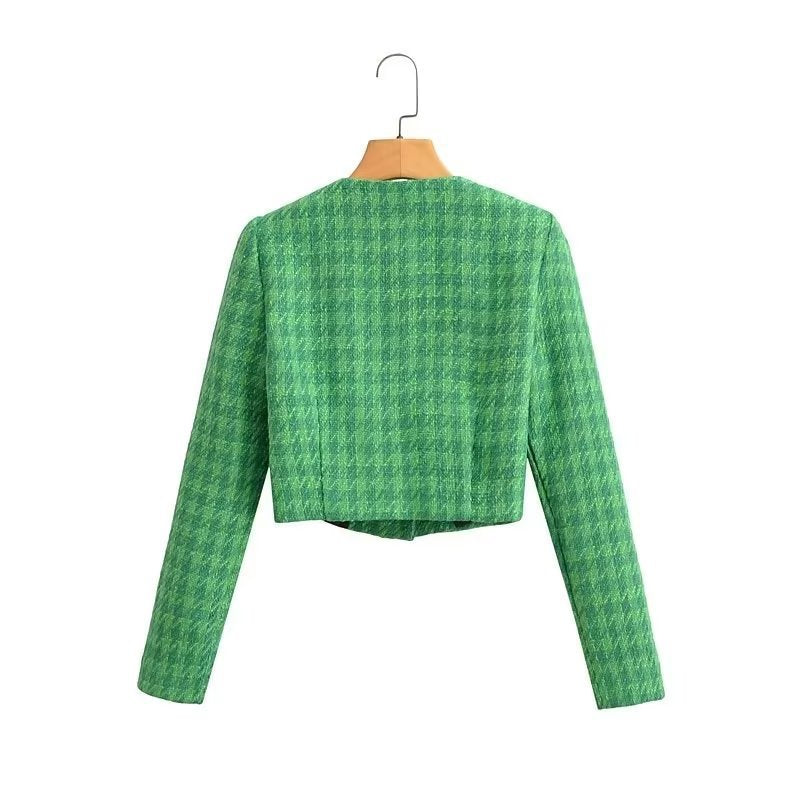 Damen Bouclé-Jacke Kurz Karomuster Elegant Norvielle