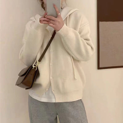 Damen Strickjacke Kapuze Knopfverschluss Norvielle