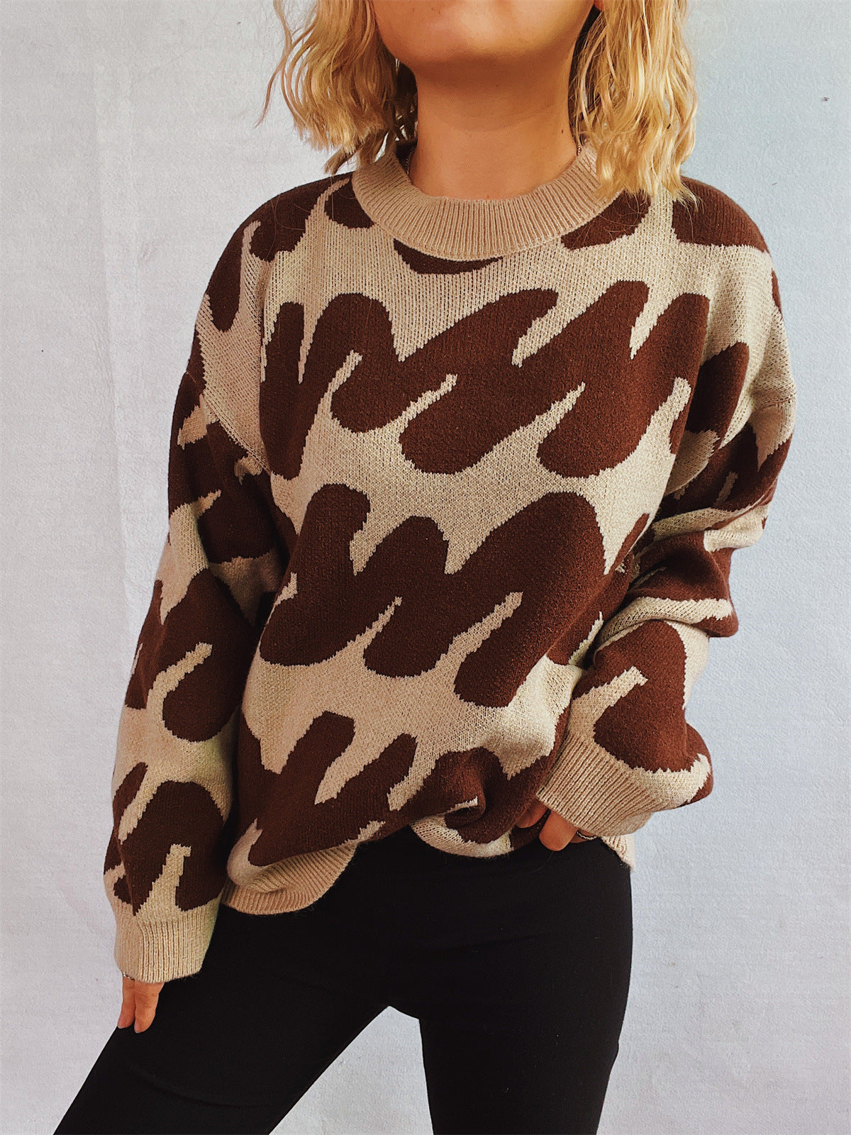 Damen Oversized Strickpullover Auffälliges Muster Norvielle