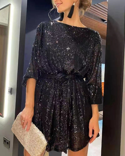 Damen Paillettenkleid Weites Elegantes Taillierten Kleid Norvielle