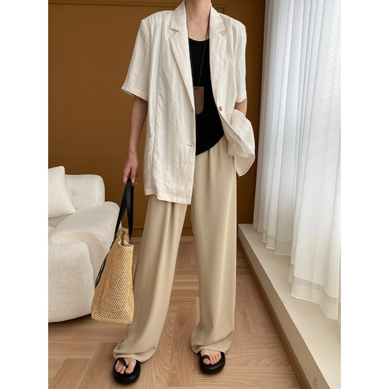 Damen Leinenjacke Lässig Elegante Knöpfe Beige