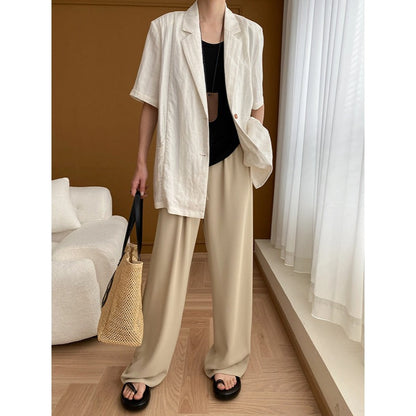 Damen Leinenjacke Lässig Elegante Knöpfe Beige
