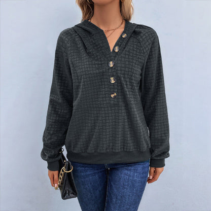 Damen Kapuzenpullover Strukturiertes Design Dekorative Knöpfe