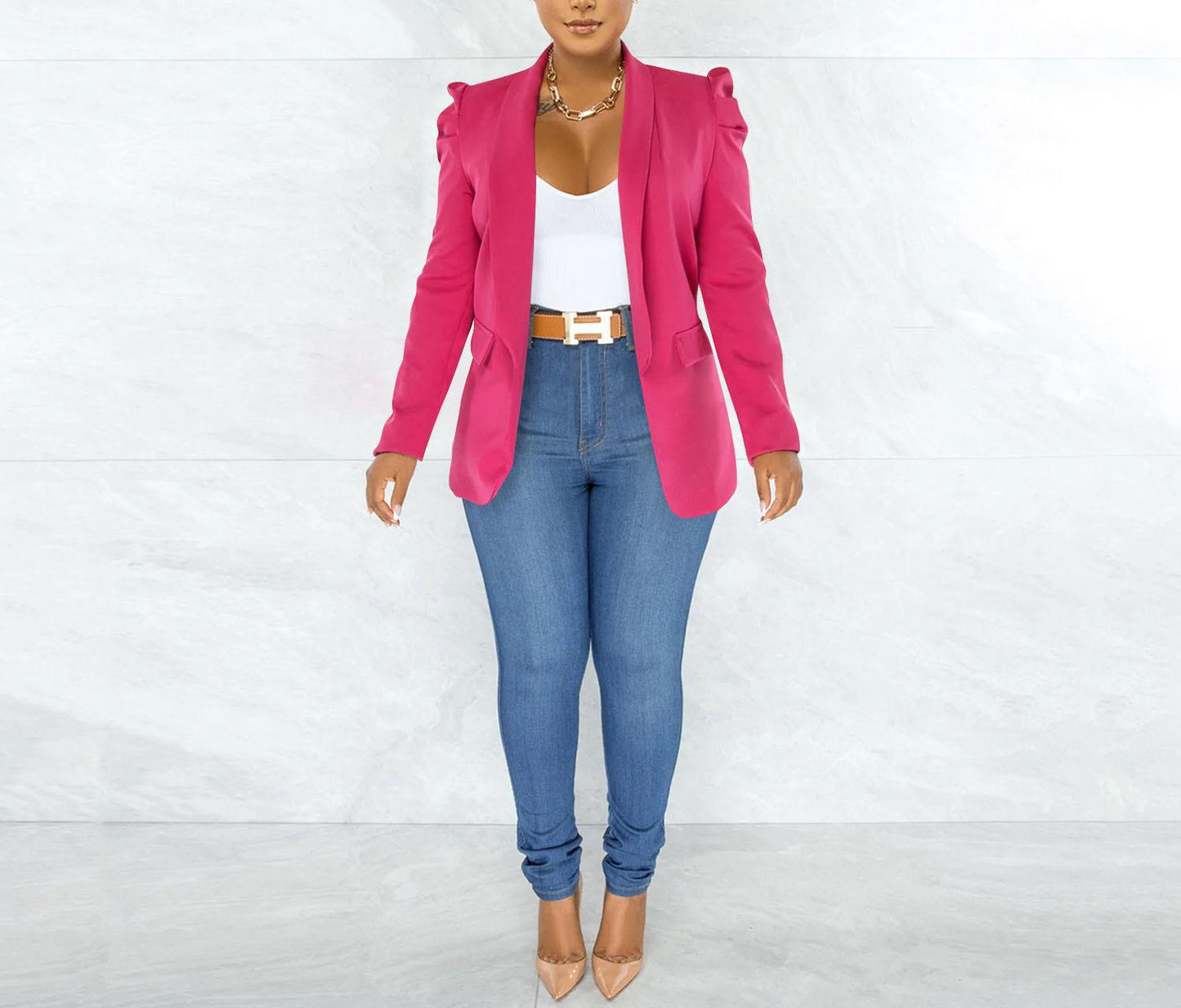 Damen Blazerjacke Puffärmel Tailliert Norvielle