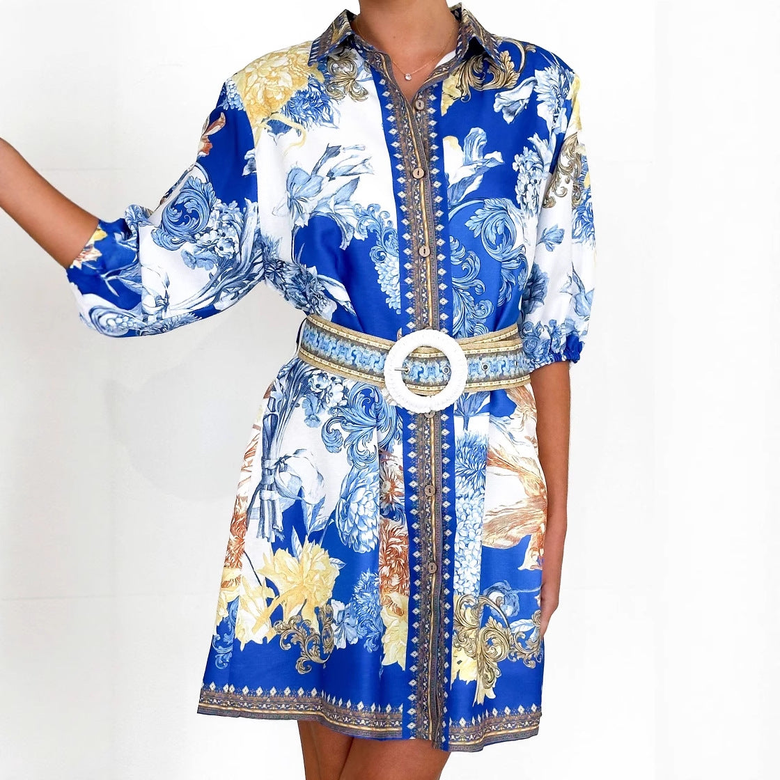 Damen Blumenkleid mit Gürtel Norvielle