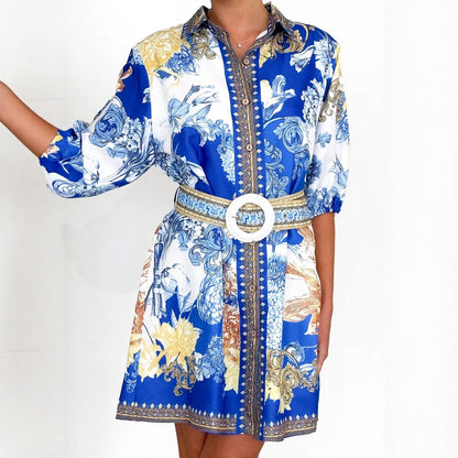 Damen Blumenkleid mit Gürtel Norvielle