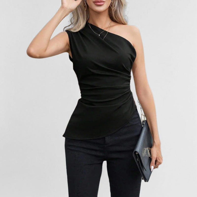 Damen One-Shoulder-Oberteil Raffungen Asymmetrisch Norvielle