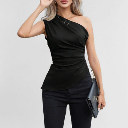 Damen One-Shoulder-Oberteil Raffungen Asymmetrisch Norvielle