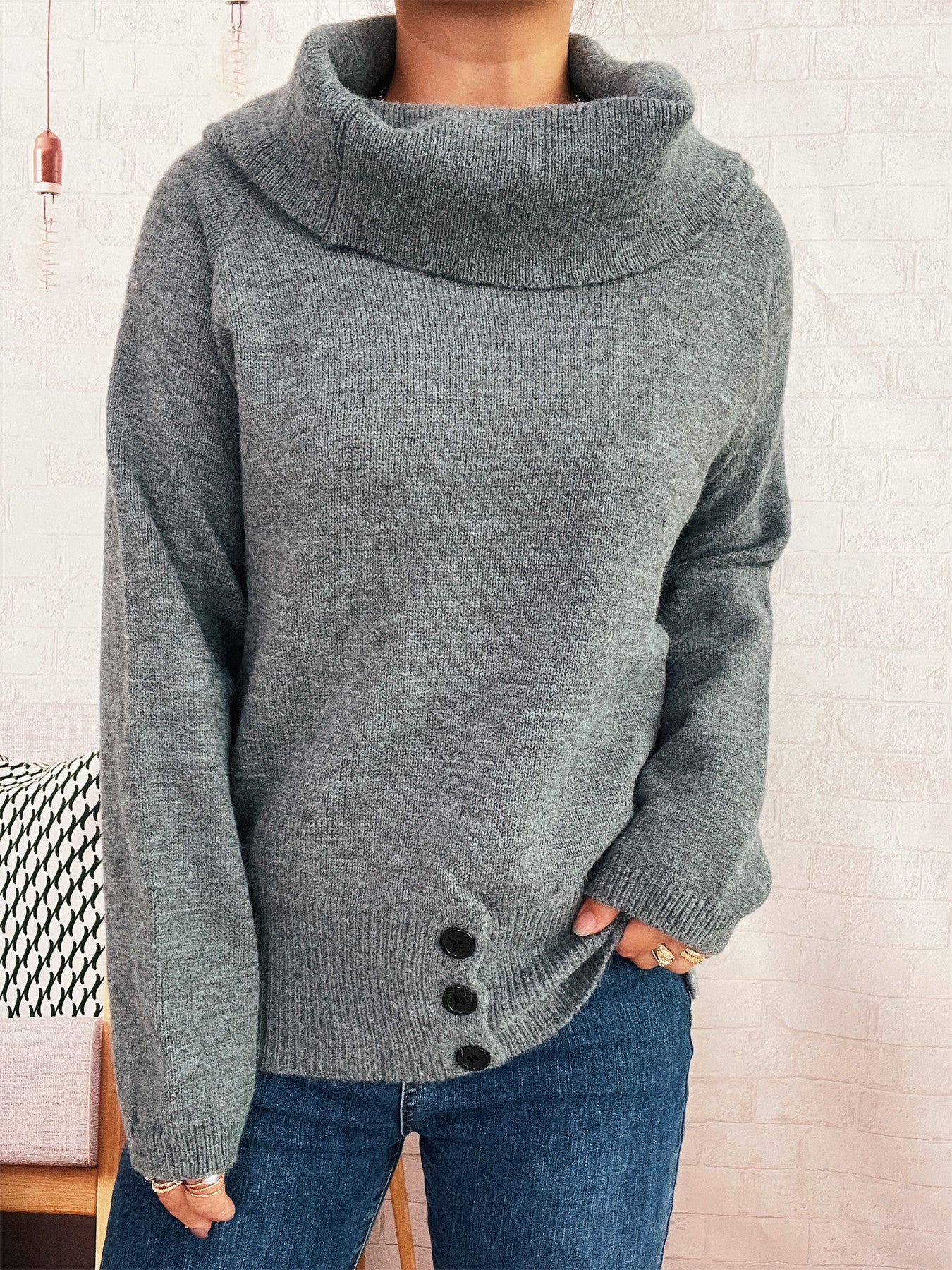 Damen Strickpullover Hochschließend Norvielle