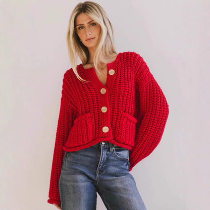 Damen Strickjacke Kuschelig Goldene Knöpfe Schwarz Norvielle - Norvielle