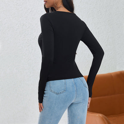 Damen Longsleeve-Shirt mit Knöpfen Asymmetrischer Saum Weißen