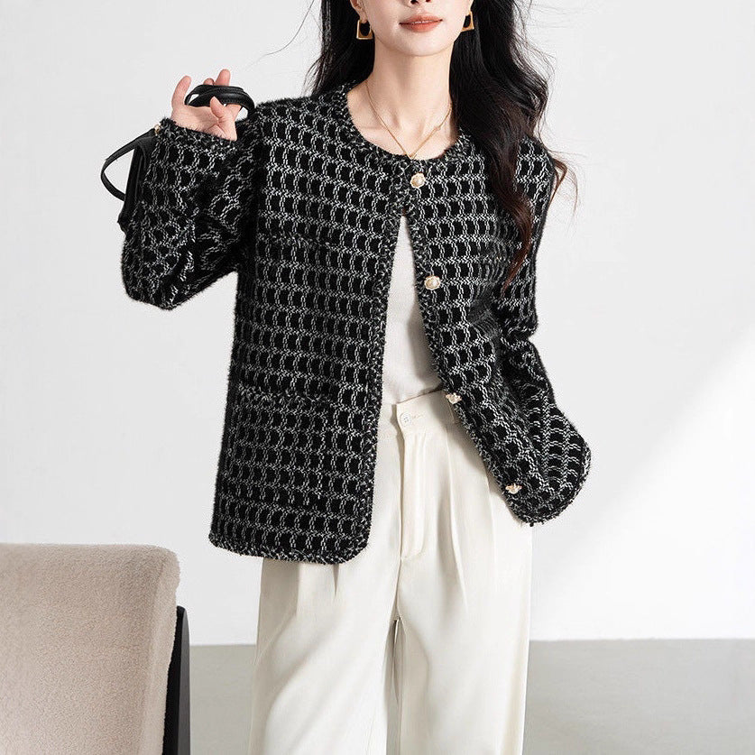 Damen Strickjacke Strukturiertes Muster Knöpfe Beige