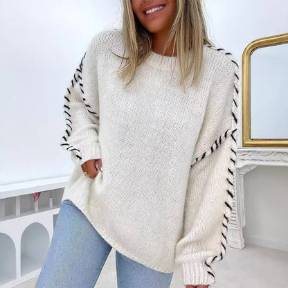 Damen Strickpullover Dekorative Nähte Norvielle