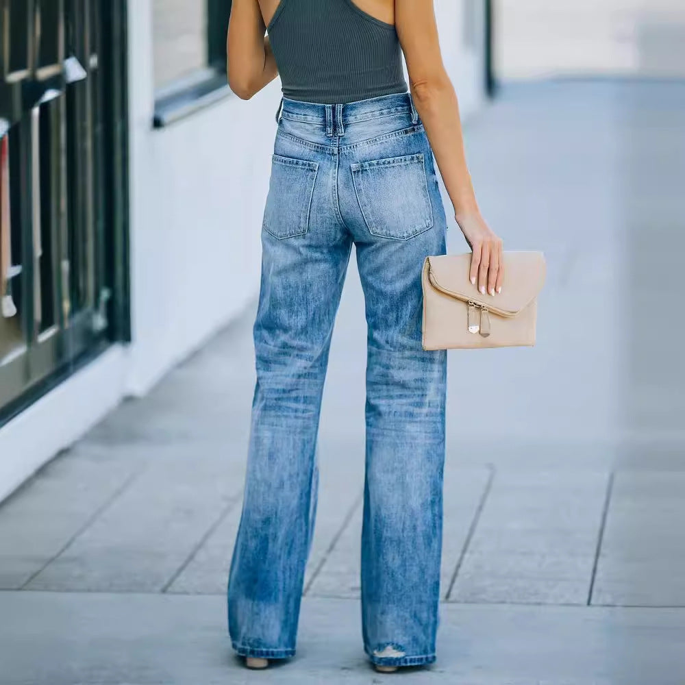 Damen Weite Jeanshose Destroyed Effekt