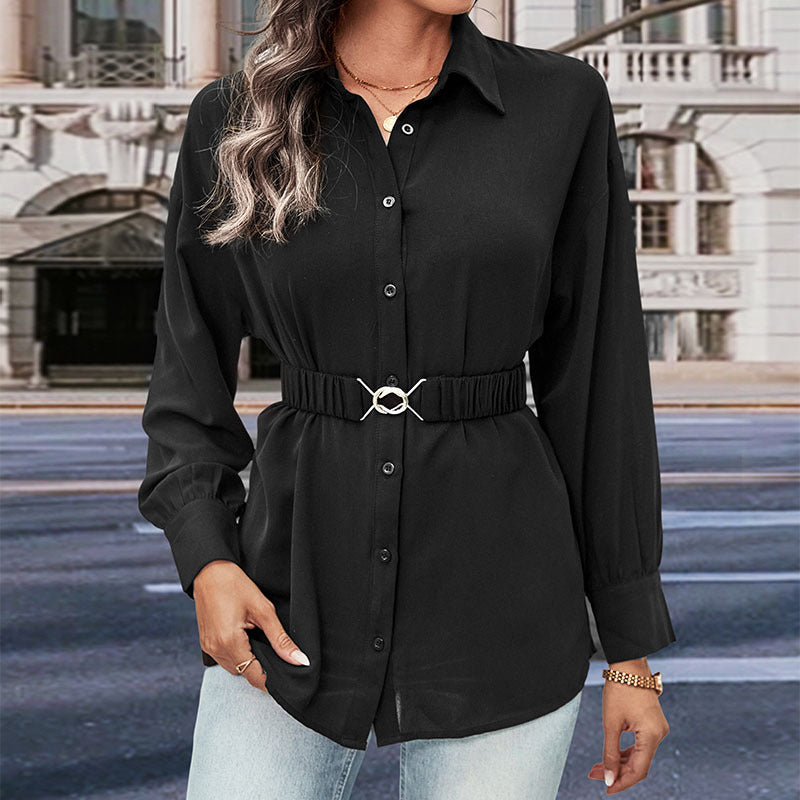 Damen Hemdbluse Elastischer Taillengürtel Norvielle