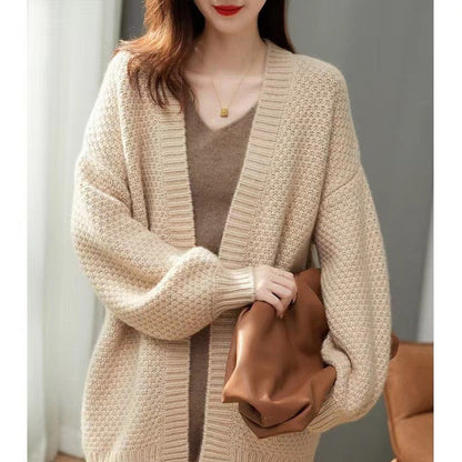 Damen Strickcardigan Oversized Lässig Vielfältige Texturen Beige
