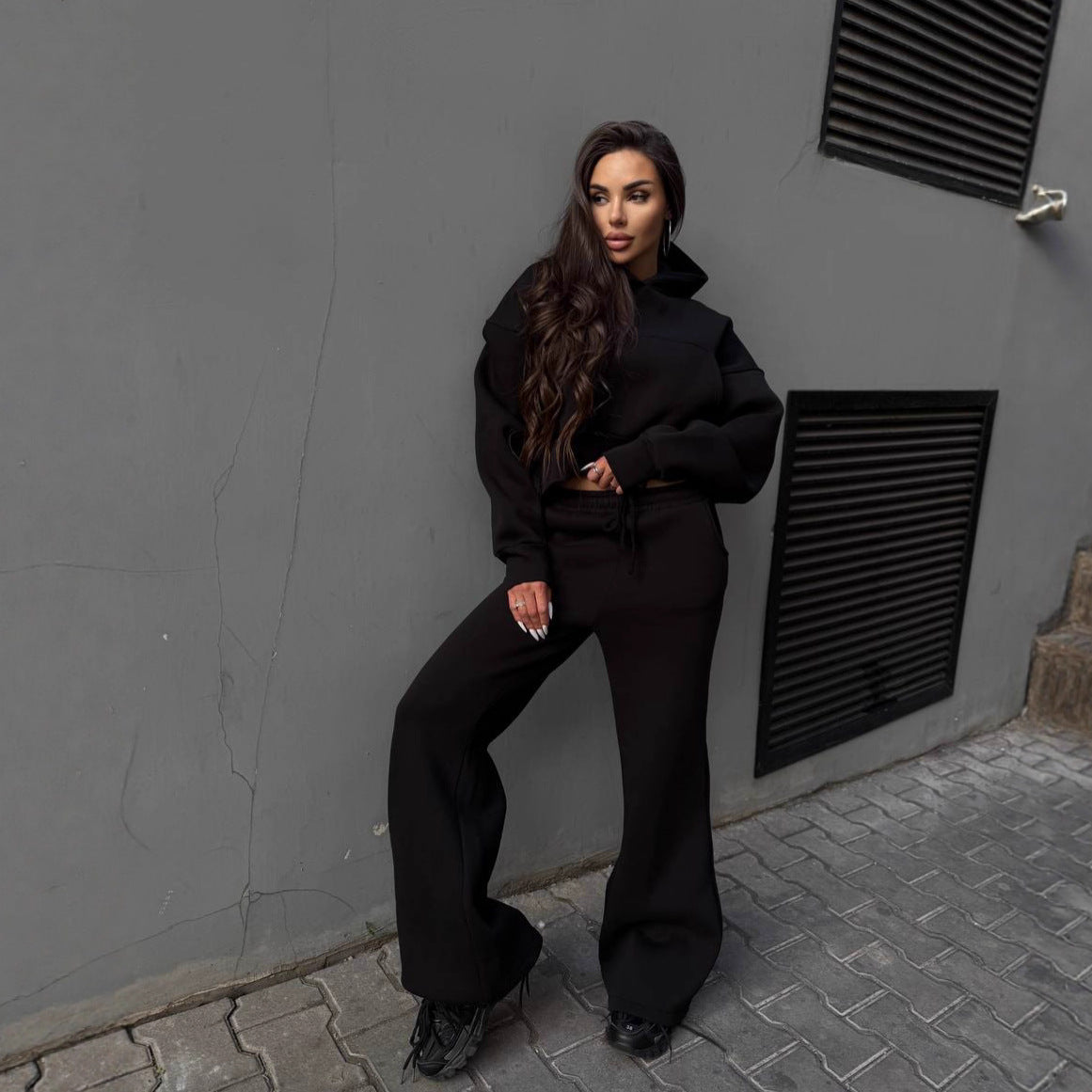 Damen Hoodie Jogginghose Set Cropped Norvielle