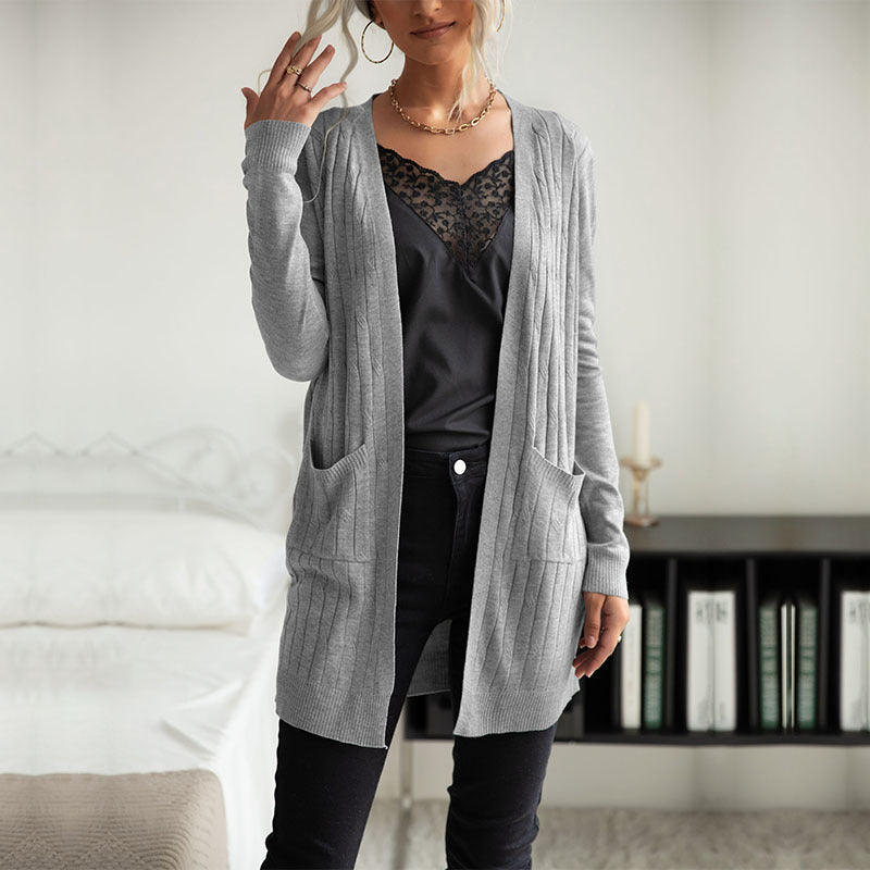Damen Strickjacke mit Taschen Strukturiert Beige