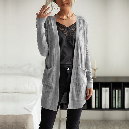 Damen Strickjacke mit Taschen Strukturiert Beige