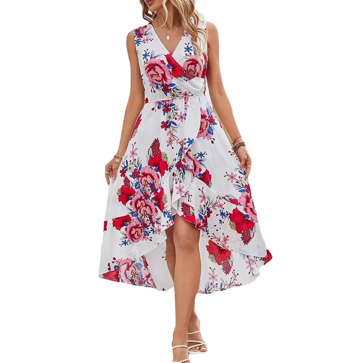 Damen Maxikleid Floralmuster Schwingender Saum Norvielle