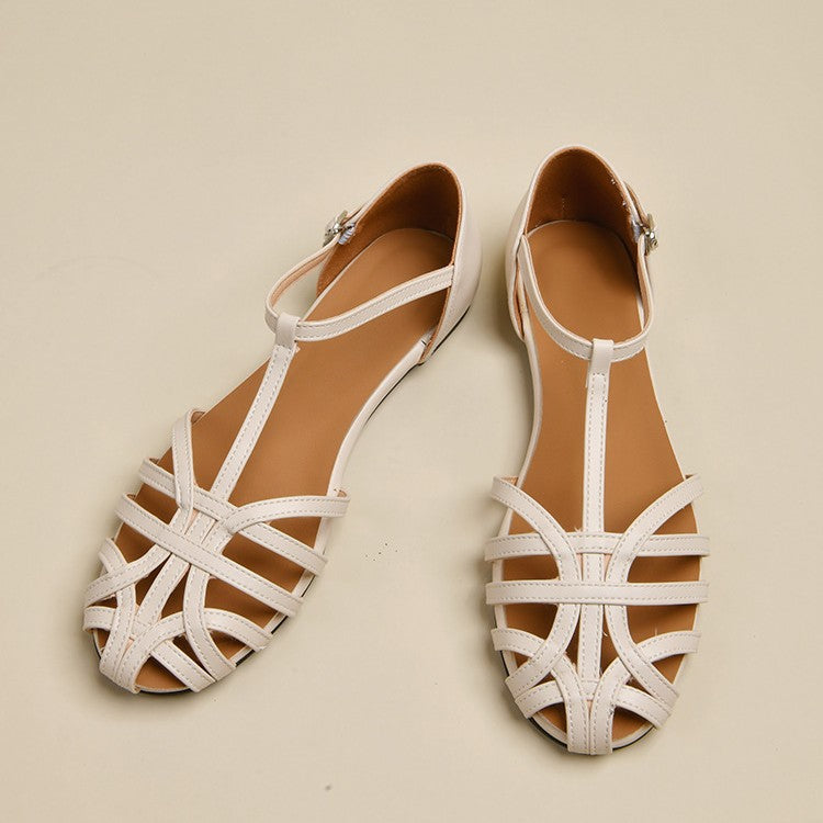 Damen Flachsandalen Verstellbarer Riemen Modischer Schnitt Beige - Norvielle