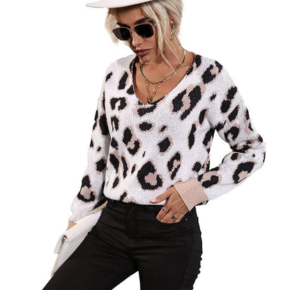 Damen Strickpullover Leopardendruck