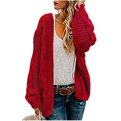 Damen Cardigan Grobstrick Zopfmuster Weit Norvielle