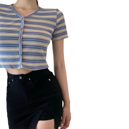 Damen Crop- Streifenmuster Baumwolle Weiß