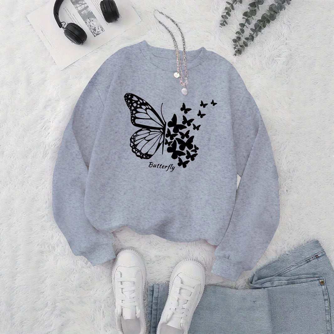 Damen Sweatshirt Schmetterlingsmotiv Lässig Grün - Norvielle