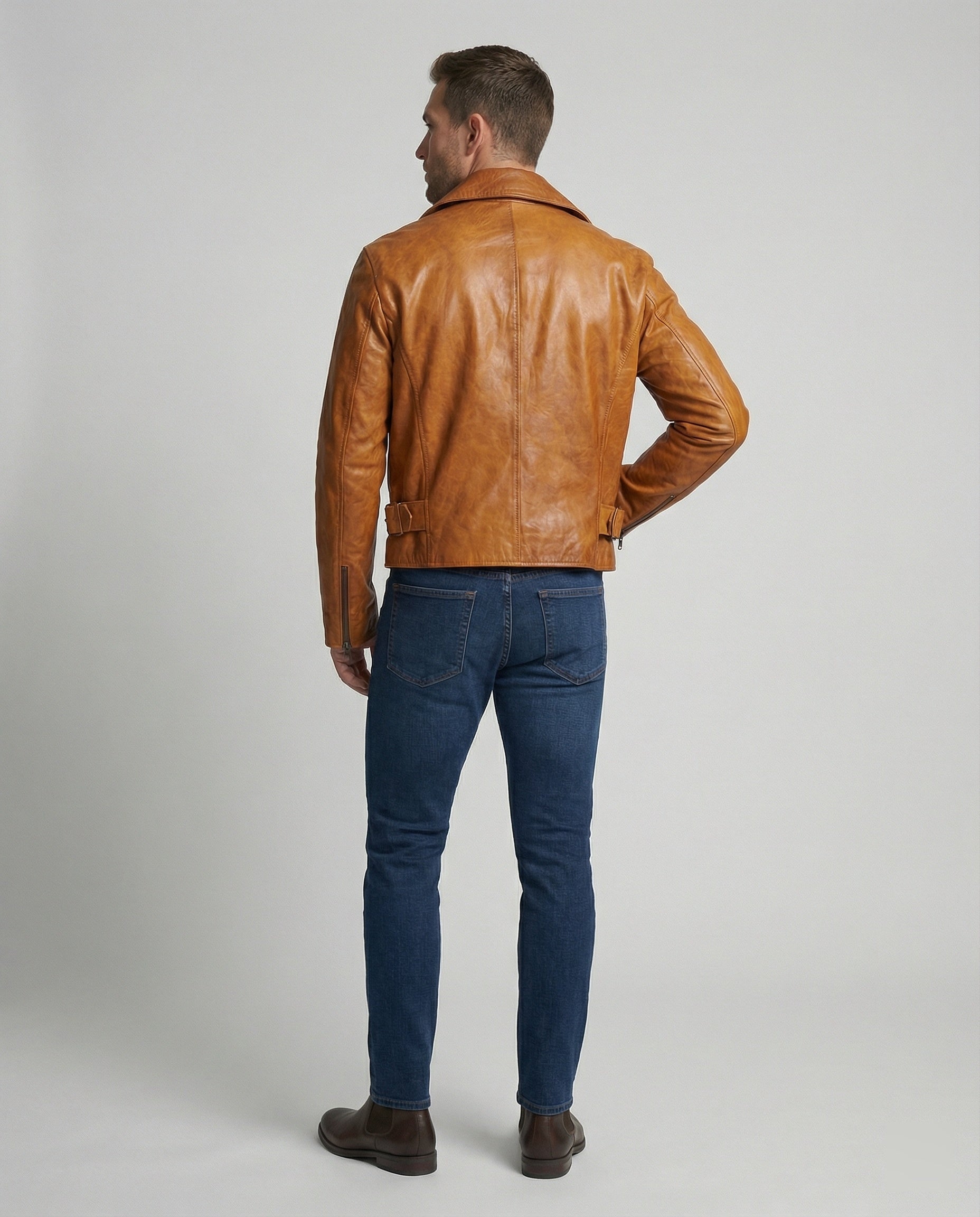Herren Lederjacke Biker Kurz Revers Schwarz - Norvielle